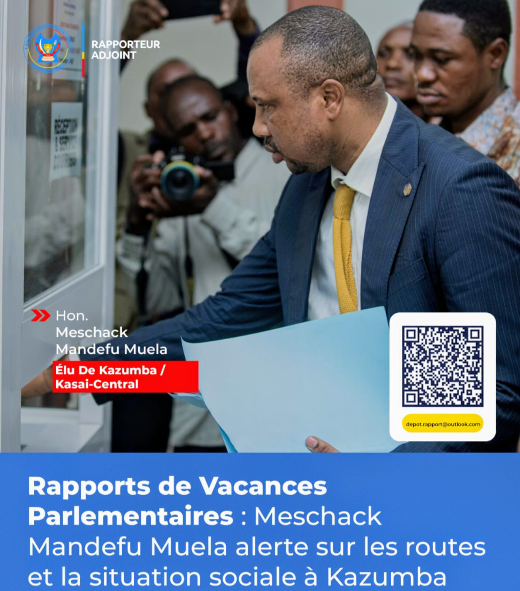 Kasaï-Central : le député Meschack Mandefu Muela dépose son rapport de vacances parlementaires, plaide pour la route Kalamba-Mbuji et un meilleur accès à l'eau potable