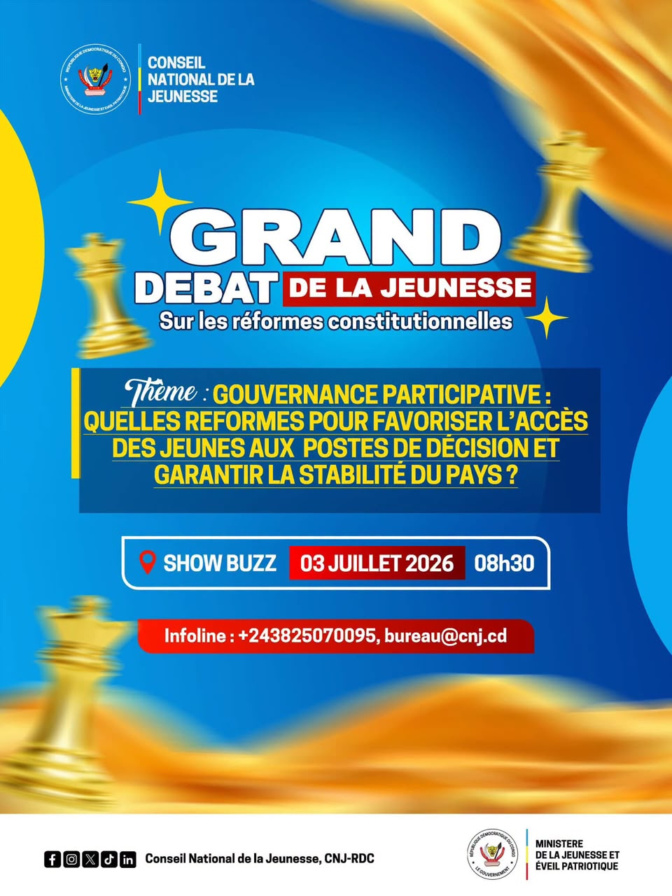 Kinshasa : Le CNJ-RDC tient le "Grand Débat de la Jeunesse sur les Réformes Constitutionnelles" ce 3 juillet au Show Buzz