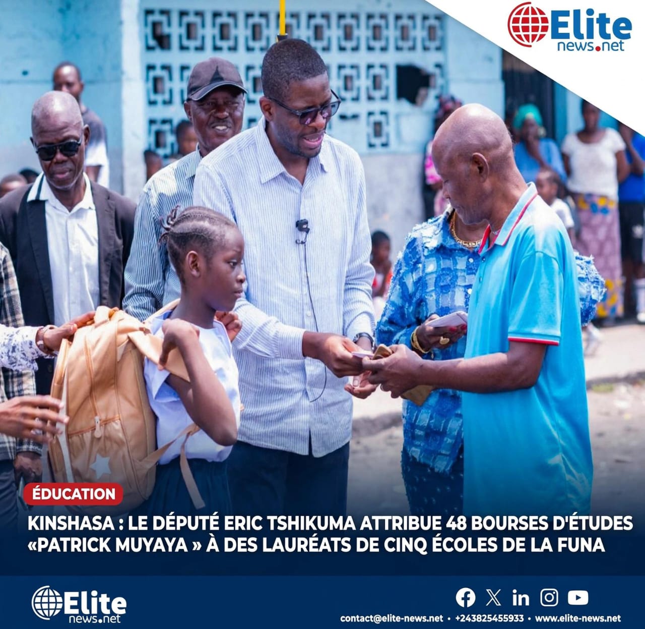 Kinshasa : le député Éric Tshikuma offre 48 bourses d’études « Patrick Muyaya » aux lauréats de cinq écoles de la Funa