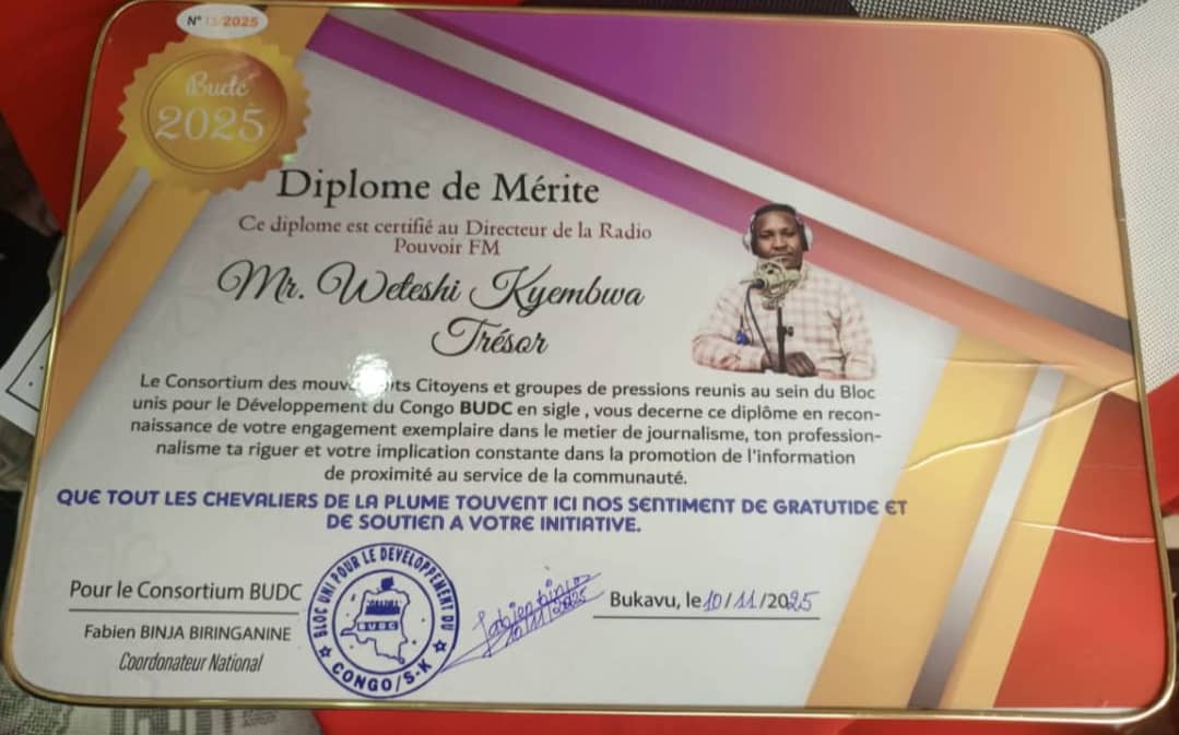 Bukavu : le BUDC honore le journaliste Trésor Kyembwa et célèbre le premier anniversaire de pouvoir FM
