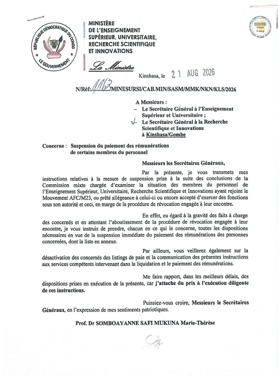 Enseignement supérieur : Kinshasa suspend l’année académique 2026-2027 dans 11 établissements de Goma et Bukavu