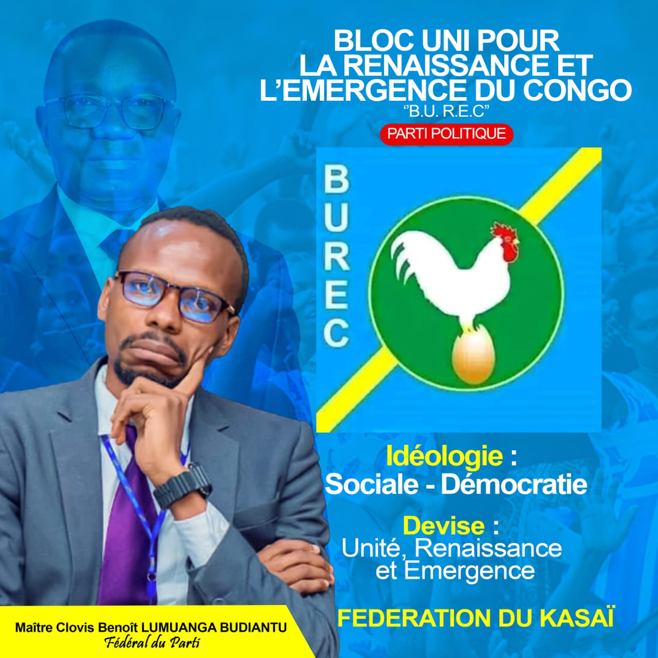 Kasaï : Me Clovis Benoît Lumuanga Budiantu convoque le comité fédéral du BUREC pour une réunion stratégique sur les enjeux financiers et électoraux