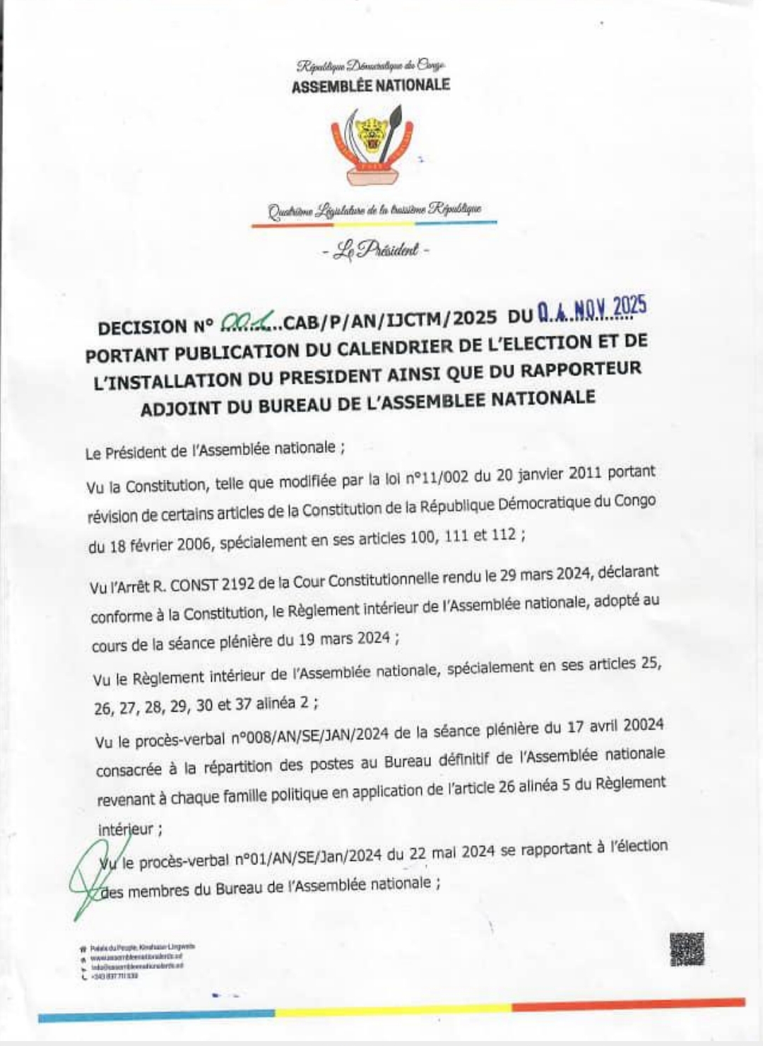 RDC : Le Bureau de l'Assemblée nationale rend public le calendrier de la tenue des élections du successeur de Vital Kamerhe