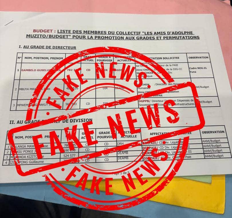RDC : Une fausse liste  de promotion au ministère du Budget montée de toutes pièces