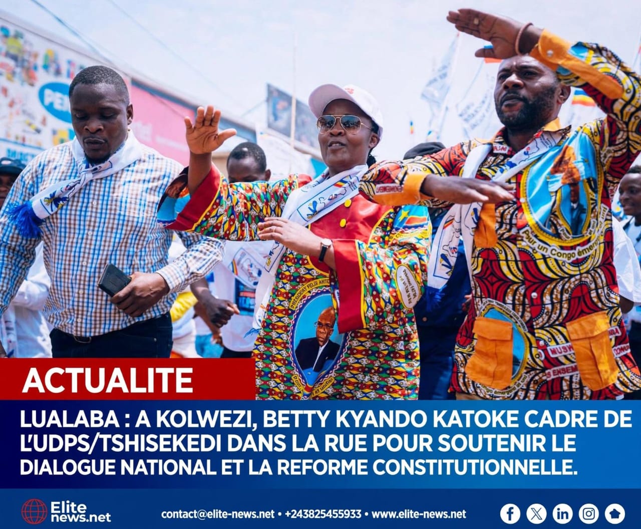 Lualaba : à Kolwezi, Betty Kyando Katoke cadre de l’UDPS/Tshisekedi dans la rue pour soutenir le dialogue national et la réforme constitutionnelle