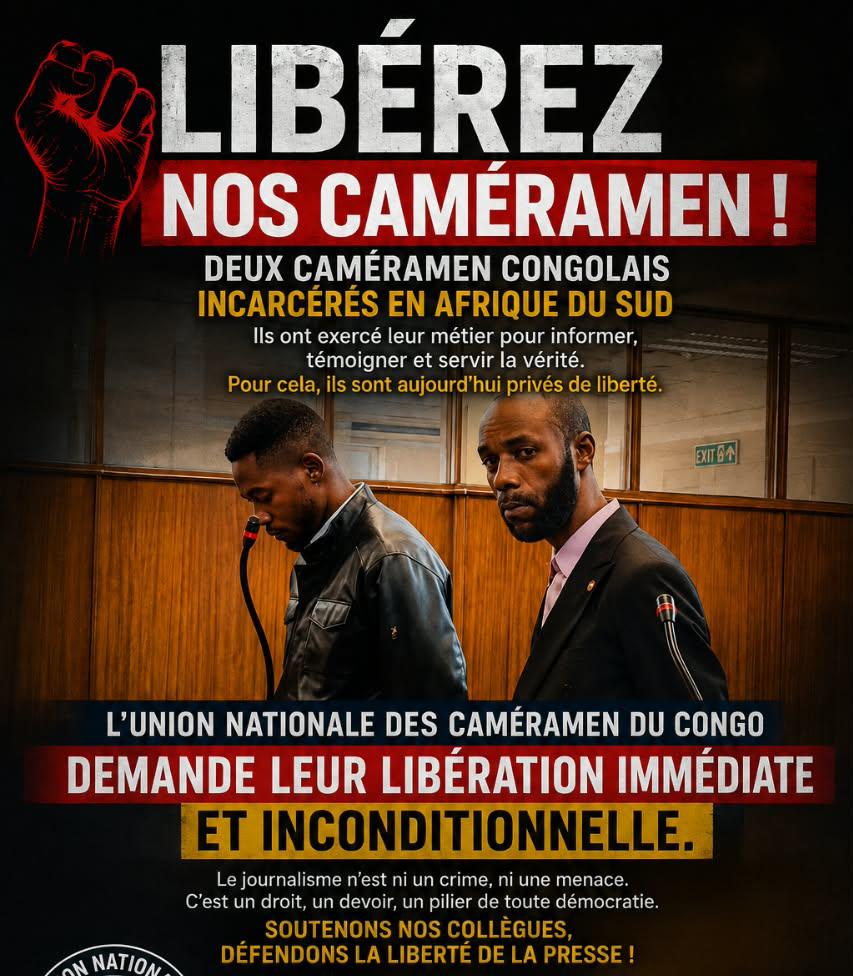 RDC–Afrique du Sud : l’AJEIC et l’UNCC appellent le Gouvernement à intervenir pour la libération de deux cameramans congolais détenus